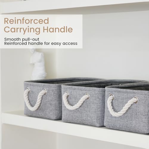 11.8x7.9x5.2 Inch Fabric Small Storage Bins with Handles 6 Pack | Foldable Storage Basket, Sturdy Metal Strand, Cardboard Support Molding, Small Baskets for Organizing, Shelves, Gray
