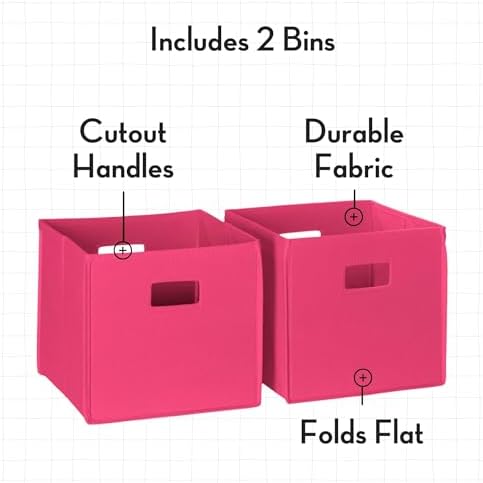 RiverRidge Folding Storage Bins with Handles Hot Pink Cube Storage Organizer for Closet, Bedroom & Playroom - Closet Organizers and Storage Set of 2