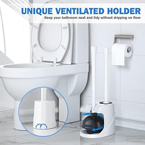 TRENTI Toilet Plunger and Brush with Holder, Bowl Brush and Heavy Duty Toilet Plunger Set for 5.7-inch Toilet Drain, 2-in-1 Bathroom Cleaning Combo with Modern Caddy Stand (White) | Toilet Plunger and Brush with Holder, Bowl Brush and Heavy Duty Toilet...