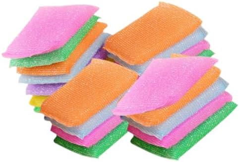 20pcs Non Scratch Dish Scrubbing Sponges Kitchen Cleaning Pads for Dishes and Hard Surfaces Odor Microfiber Scouring Pads for Stain Removal and Utensil Protection Random Color