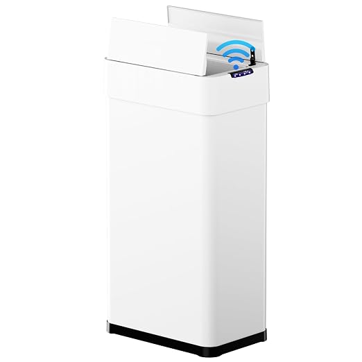 TLSUNNY 16 Gallon Automatic Trash Can, Motion Sensor Garbage bin | Stainless Steel Smart Trash Can W/ Butterfly Lid, Bag Retainer Ring for Living Room, Kitchen, Office (White, 60L)