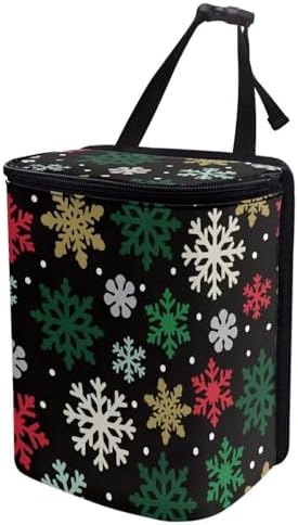 Colored Snowflake Pattern Car Trash Can Leakproof Garbage Bag with Lid and Zipper 1.2Gal Trash Bin Hanging for Back Seat Christmas Car Accessories Universal Fit