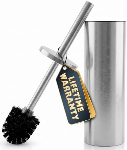 Silver Toilet Brush and Holder Set, Freestanding, Splash Protection | Toilet Brush with Holder Set for Bathroom, Splash Protection & Dense Bristles, Corrosion-Resistant, Removable Inner Bowl