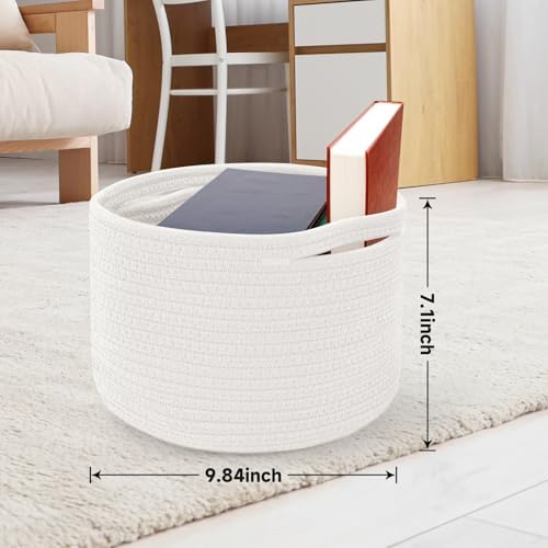 3 Pack Small Rope Storage Baskets, 9.82×9.82×7.1", White | Cotton Basket for Gifts Empty, Cute Round Woven Basket, Decorative Shelf Basket Organizer, Organizing Basket for Shelves