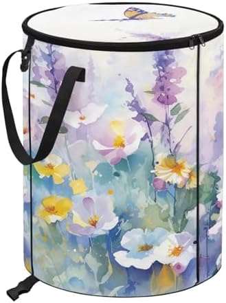 doginthehole Aesthetic Oil Painting Floral Collapsible Trash Can Camper Trash Can with Lid, 22.83x17.71, Waterproof Bag Outdoor Garbage Bin Storage Accessories, 23 Gallons