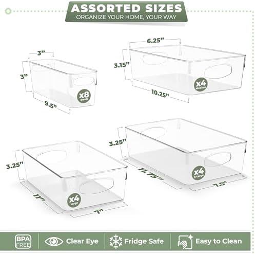 Sorbus Fridge Organizers and Storage, Clear Bins (20 Pack) | Plastic bin with easy access for cabinets, packaged food, produce and household supplies; contents stay visible for sorting