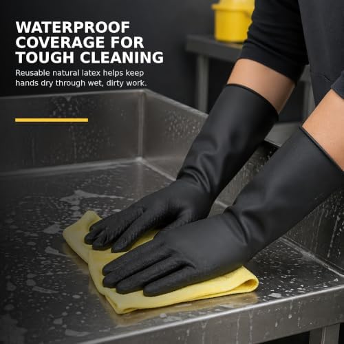 Heavy Duty Chemical Resistant Rubber Gloves (1 Pair) - Extra Long Cleaning & Industrial Work Gloves, Acids & Solvents