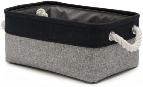 11.8x7.9x5.2 Inch Fabric Small Storage Bins with Handles 1 Pack | Foldable Storage Basket, Sturdy Metal Strand, Cardboard Support Molding, Small Baskets for Organizing, Shelves, Black/Gray