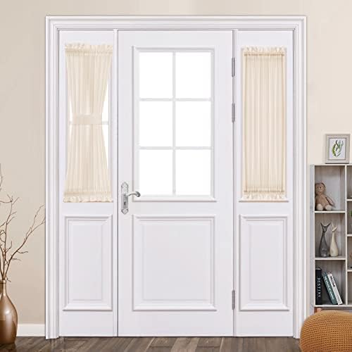 MIULEE Cream Beige 25 x 40 Inches Sidelight Sheer Curtains for French Door | Light Filtering Window Treatment for Narrow Door, Tieback, 2 Panels