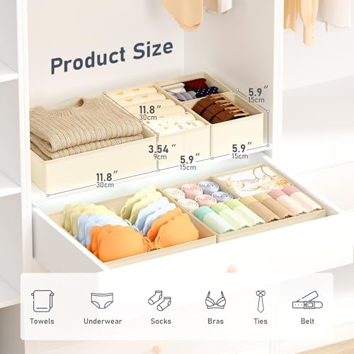 DIMJ Drawer Organizer Clothes, 30 Pack Dresser Organizer, Foldable Closet Organizers and Storage, Fabric Dresser Bins, Drawer Dividers for Nursery, Baby Clothes, Underwears, Sock,Beige