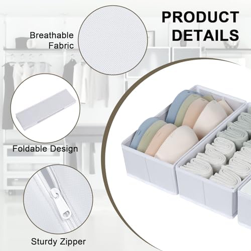 DIMJ Drawer Organizer Clothes, 12 Pack Fabric Closet Organizers and Storage, Foldable Baby Clothes Organizer & Dresser Bin For Nursery, Bedroom, Closet, Socks, Bra, Tie,White