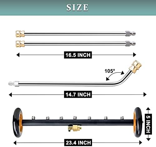Pressure Washer Undercarriage Cleaner, 24 Inch Water Broom 4000 PSI | Pressure Washer Surface Cleaner Attachment with 2 Extension Wands & 75° Angled Wand for Under Car Washing