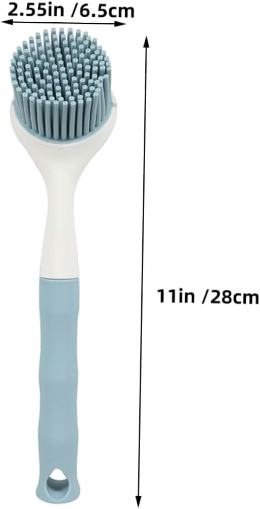 2Pcs Kitchen Dish Scrubber Brush Set Non-Scratch Silicone Pot Brush with Long Comfortable Handle for Effective Oil and Stain Removal on Pans and Dishes