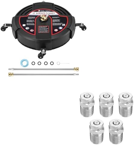 Tool Daily 18” Surface Cleaner for Pressure Washer with 4 Wheels, 40 Degree Surface Cleaner Tips