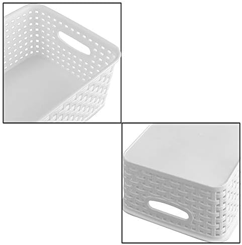 6-Pack White Storage Baskets, Plastic Weave Basket for Organizing | Woven Design, Built-in Handles, High Quality Organizer Basket for Storage