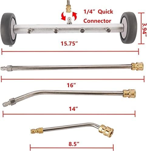 YUET Pressure Washer, Water Broom, 16" Undercarriage Power Cleaner, Accessories Stainless Steel Portable 4 Spray Nozzle With 3 Extenion Wands for Sidewalk, Driveway,Deck,Patio,Sweep Driveway,4000 PSI