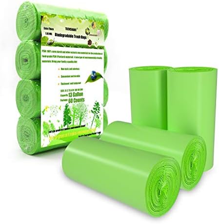 Trash Bags Biodegradable, Strong Rubbish Bags, Trash bags Recycling & Degradable Garbage Bags, Compostable Bags (Green, 13 Gallon)
