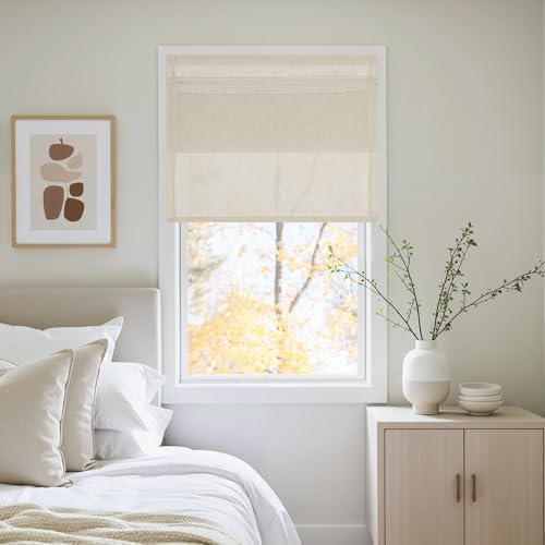 NICETOWN Natural Linen French Door Curtain No Drill Roman Shades for Windows, Solid Cordless Blinds for Farmhouse Door Window Covering with Light Filgtering, W22 x L72, 1Pc