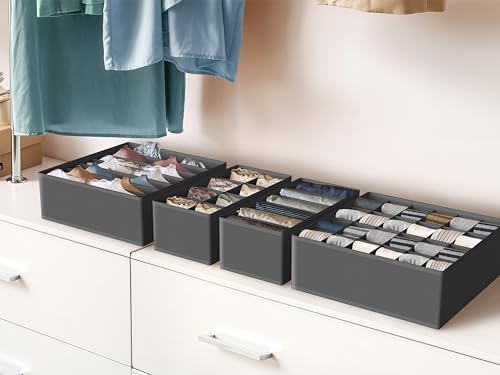 Simple Houseware 4-Pack Drawer Organizer Set for Underwear/Socks/Bra | Dark Gray, Closet Dividers for Underwear, Socks, Bras, Scarves, Ties - Foldable Non-Woven Storage Boxes