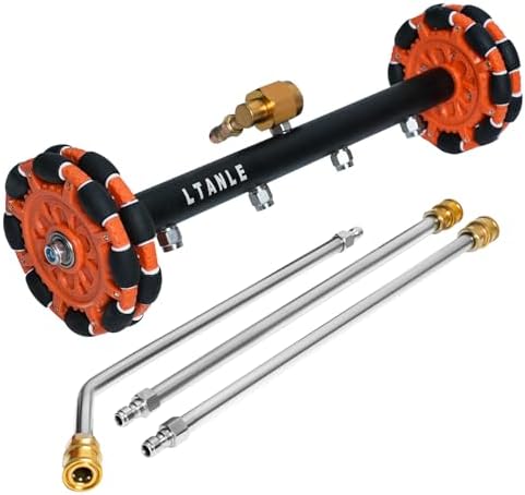 2-in-1 Can Move Horizontally Pressure Washer Undercarriage Cleaner Water Broom, 15" Surface Cleaner Power Washer Attachment with 4 Nozzles 3 Extension Rods andSpare Wheel，4000 PSI (15inch)