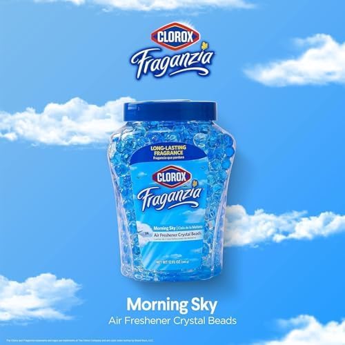 Clorox Fraganzia Crystal Beads Air Freshener, Morning Sky, 12 Fl Oz, 12-Pk | Gel bead formula, long-lasting scent, no spray or mess, home car and office use