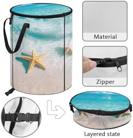 doginthehole Seaside Starfish Trash Can Outdoor with Lid 20 Gallons Portable Trash Can Large Pop-Up Waste Bin for Camping Beach Travel Yard Home Decorations