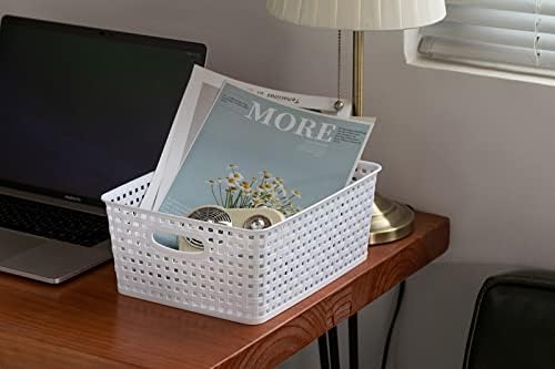 Eslite Plastic Storage Baskets for Organizing,11"X8.5"X4.7",Pack of 4 (White)