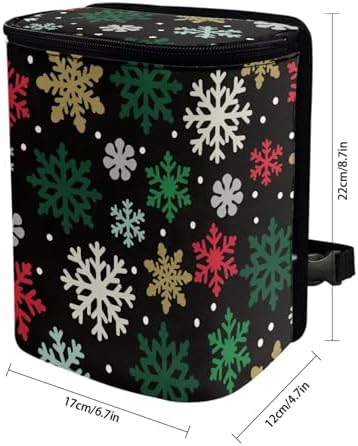 Colored Snowflake Pattern Car Trash Can Leakproof Garbage Bag with Lid and Zipper 1.2Gal Trash Bin Hanging for Back Seat Christmas Car Accessories Universal Fit