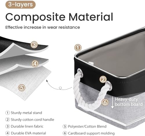 11.8x7.9x5.2 Inch Fabric Small Storage Bins with Handles 1 Pack | Foldable Storage Basket, Sturdy Metal Strand, Cardboard Support Molding, Small Baskets for Organizing, Shelves, Black/Gray