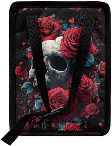 Skull Red Roses Pattern Car Trash Can with Lid and Zipper Portable Foldable Trash Bin for Car Interior Accessories Multipurpose Garbage Can Bags Storage Organizer Halloween Decor