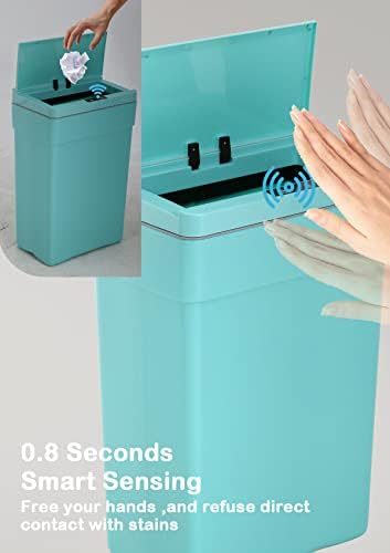 13 Gallon/50 L Kitchen Trash Can with Touch-Free & Motion Sensor Lid, Plastic Garbage Can with Automatic Lid, Cute Trash Bin for Bathroom & Bedroom