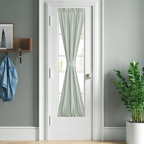 NICETOWN Sage Green Kitchen Sheer Door Window Curtain 26 x 72 inches Long | Light Filtering, Rod Pocket with Tieback, Farmhouse French Door Shade for Front Back Window Cover, 1 Panel, Off White