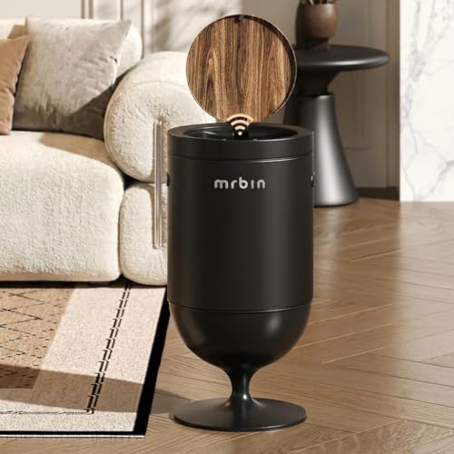 MRBIN Metal Motion Sensor Trash Can with Lid, 5.3 Gallon Wine Glass Shaped Automatic Waste Basket Touchless, Smart Round Tall Garbage with High Leg for Office, Bedroom, Kitchen, Black