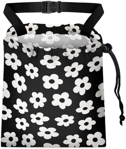 Car Trash Bag Hanging Back of Seat with Adjustable Snap Buckle Strap Cute Printed Drawstring Garbage Bags for Car-Groovy Flowers