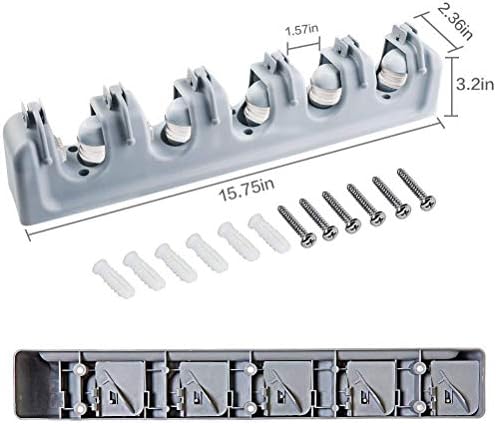 Mop and Broom Holder, Multipurpose Wall Mounted Heavy Duty Tool Organizer Storage Hooks,Ideal Broom Hanger for Kitchen Garden and Garage laundry room,5 Position with 6 Hooks