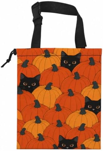 Fall Pumpkin Black Cat Car Garbage Bag Canvas Trash Can | Rustic Autumn Cat Pumpkins Drawstring Car Trash Bag Hanging for Back Seat with Adjustable Buckle