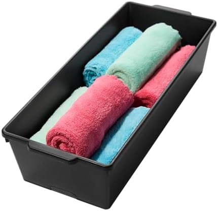 madesmart Classic Large Deep Storage Bin, Granite | non slip feet, rounded corners, soft grip handles, deep walls, easy carry, pantry bath supplies, cabinet use, woman owned