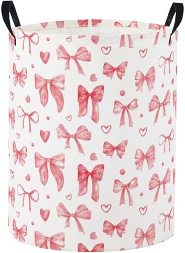 Baby Laundry Basket Baby Nursery Hamper Kids Laundry Basket Toy Storage Bin for Boys Room Decor Gift Baskets for Bedroom Bathroom(Heart Bowknot)