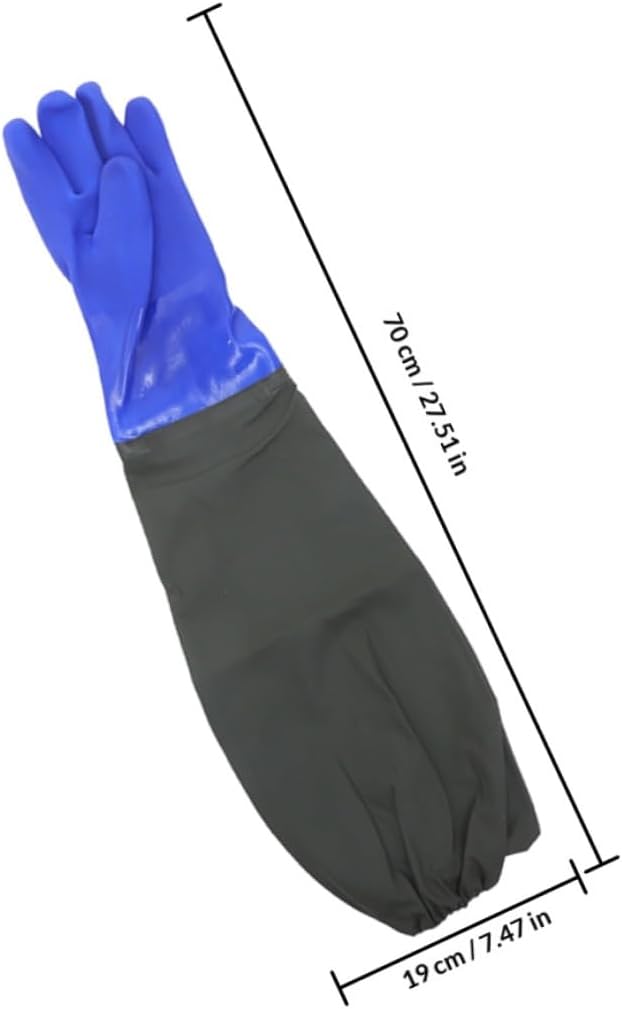 Waterproof Long Arm Rubber Gloves with Elbow-length Cuff, Blue Matte Finish, Reusable Protective Gloves for Kitchen Cleaning and Dishwashing, 2 Pairs