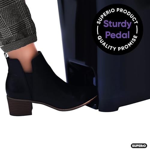 Superio Slim Trash Can with Foot Pedal – 10.5 Gallon Step-On Trash Can with Lid, Large Plastic Garbage Can, Trashcan for Bathroom, Kitchen, Office, Bedroom, Dorm Room, Patio, – Black, 2