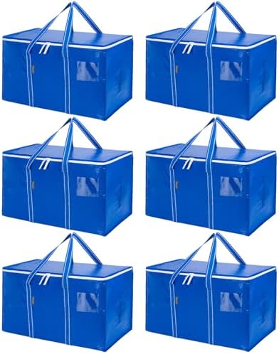 BALEINE 6-Pack Oversized Moving Bags with Reinforced Handles, Heavy-Duty Storage Tote for Clothes, Moving Supplies (Royal Blue, 6-Pack)