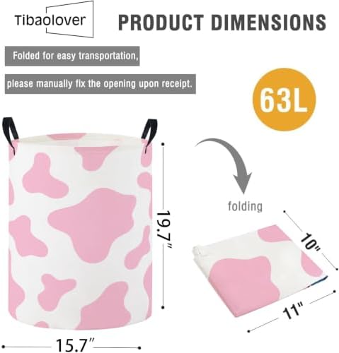 Baby Laundry Basket Baby Nursery Hamper Kids Laundry Basket Toy Storage Bin for Boys Room Decor Gift Baskets for Bedroom Bathroom(Pink Cow)
