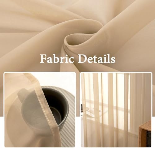 MIULEE Brown 25 x 40 Inches Sidelight Sheer Curtains for French Door | Light Filtering Window Gauze, 2 Panels, Tieback