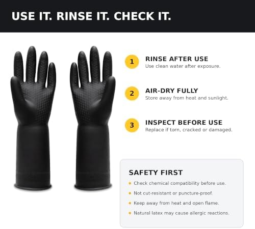 Heavy Duty Chemical Resistant Rubber Gloves (1 Pair) - Extra Long Cleaning & Industrial Work Gloves, Acids & Solvents