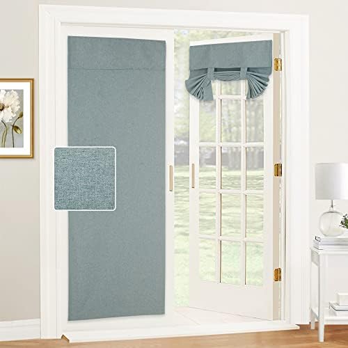 RYB HOME Door Window Curtains, Rich Linen Texture Room Darkening Thermal Insulated Tricia French Door Curtains Drapes Blinds for Patio Doorway, W26 x L80 inch, 1 Panel, Stone Blue