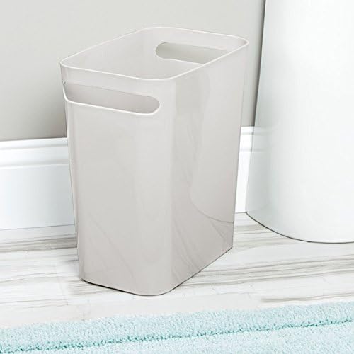 mDesign Plastic Slim Large 2.5 Gallon Trash Can Wastebasket, Classic Garbage Container Recycle Bin for Bathroom, Bedroom, Kitchen, Home Office, Outdoor Waste, Recycling - Aura Collection - Light Gray