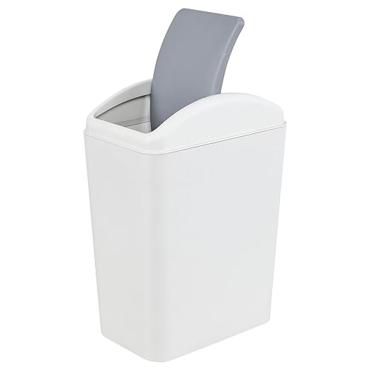 4.5 Gallon Slim Trash Bin with Lid, Swing Top Garbage Can, Gray | Narrow Design, Durable Plastic, Smooth Surface for Bathroom, Bedroom, Kitchen, Office