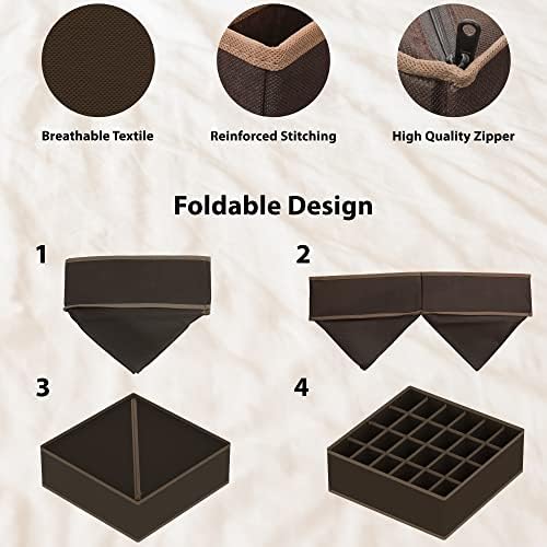 Simple Houseware 4-Pack Drawer Organizer Set for Underwear/Socks/Bra, Brown | Closet Dividers for Underwear, Socks, Bras, Scarves, Ties - Foldable Non-Woven Storage Boxes