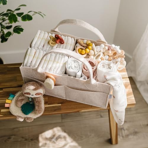 PUTSKA Baby Diaper Caddy Organizer, Felt Nursery Basket, Mocha, Regular