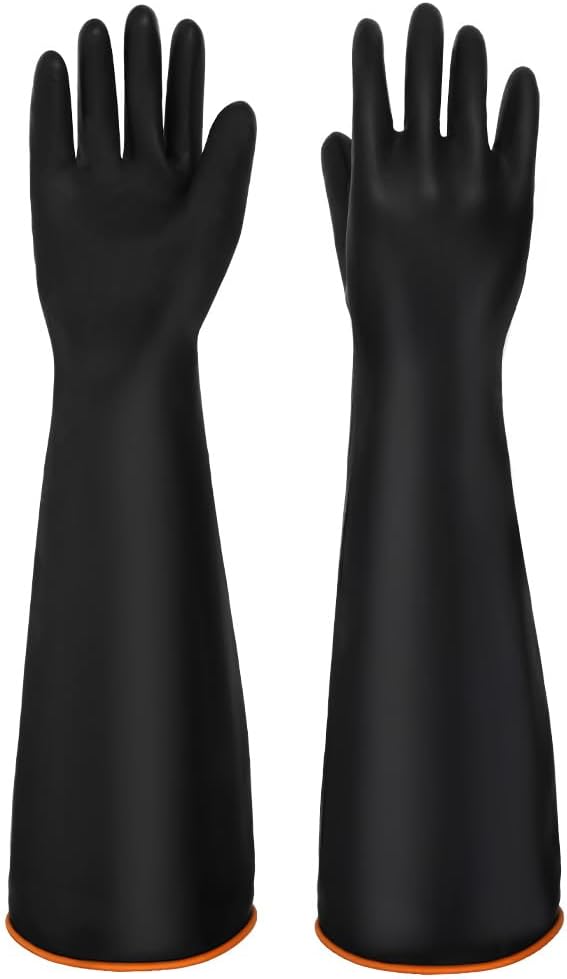 AUAUY 14"/22" Chemical Resistant Gloves, Reusable Heavy-Duty Rubber Gloves | 1 Pair Non-Slip Long Cleaning Gloves, Waterproof and Breathable, Resist Strong Acid, Alkali and Oil for Household Industry